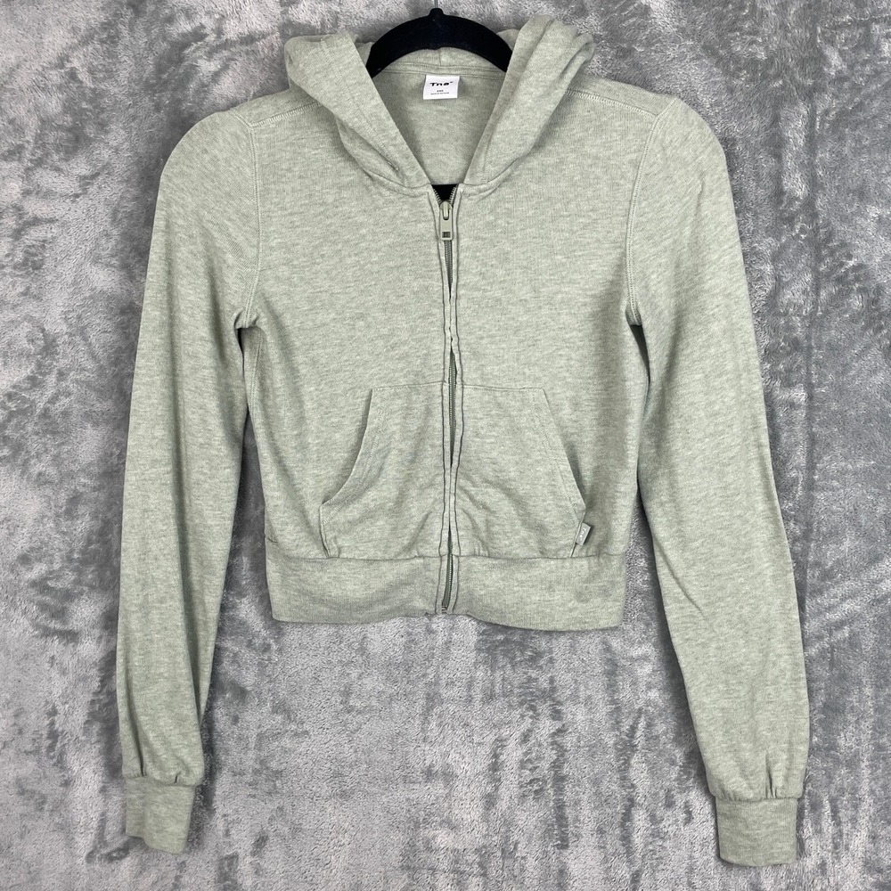 Aritzia TNA Hoodie Womans XXS Green Cropped Full Zip Sweatshirt Preppy Beachy
